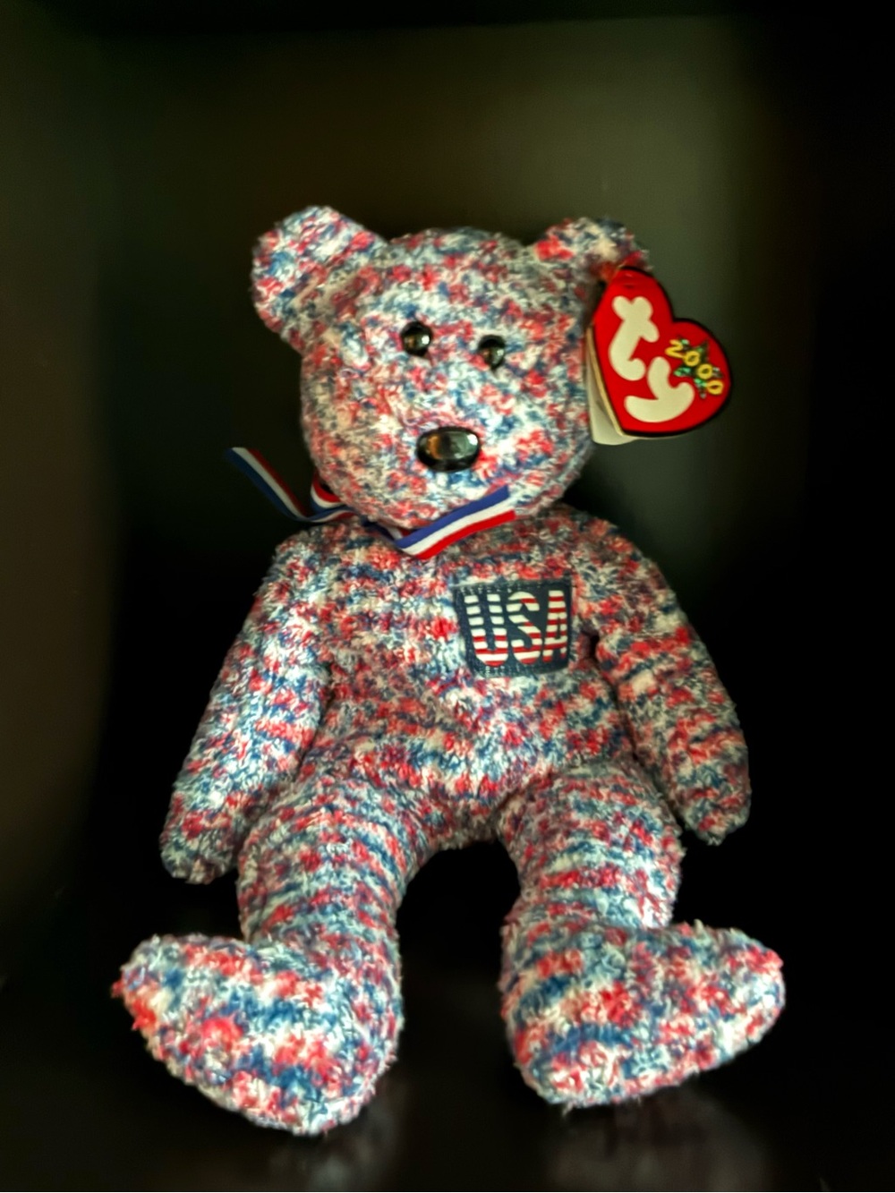Vintage Ty Red White Blue Patriotic USA Beanie Bear